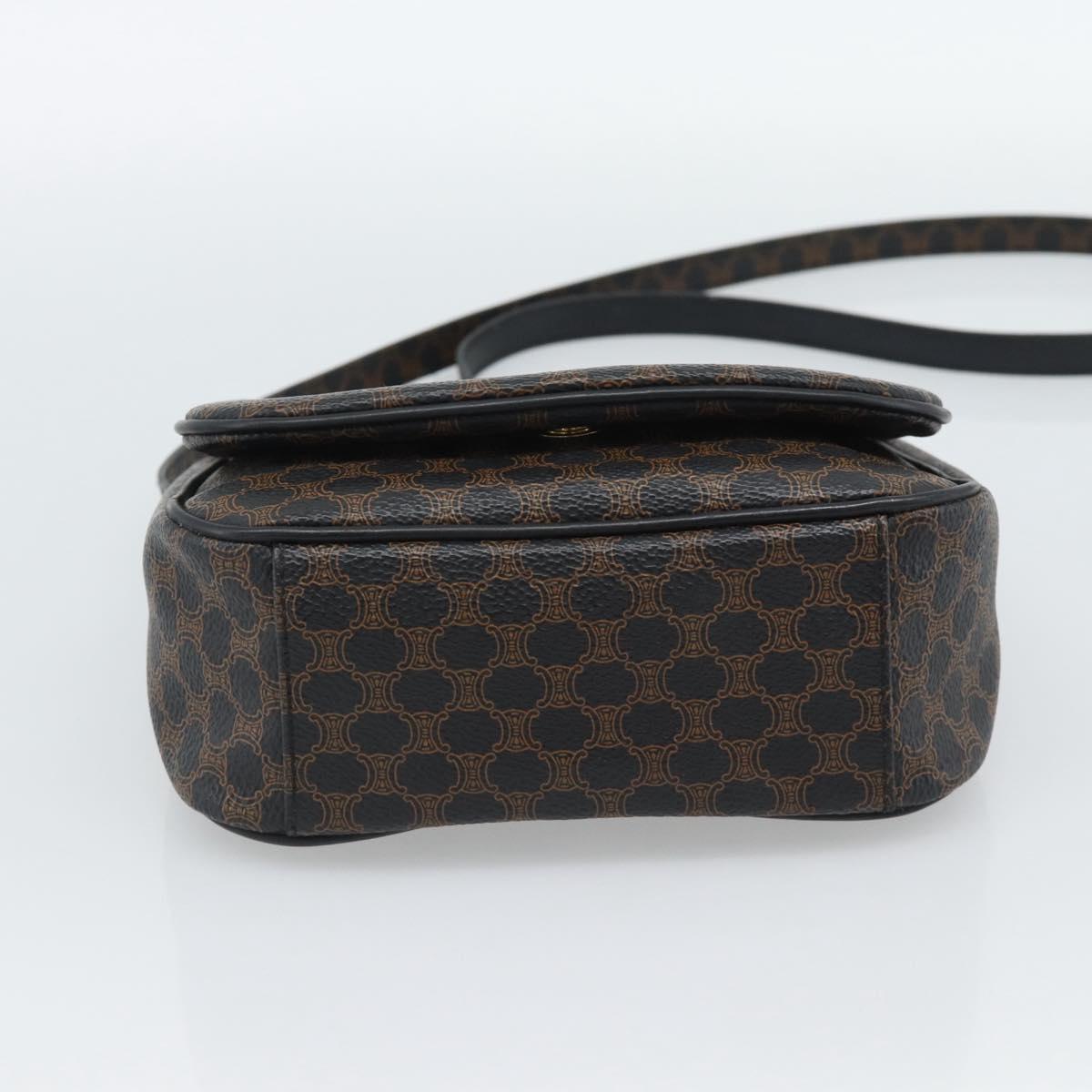 CELINE Macadam Canvas Shoulder Bag PVC Leather Black Gold Auth ka4934A