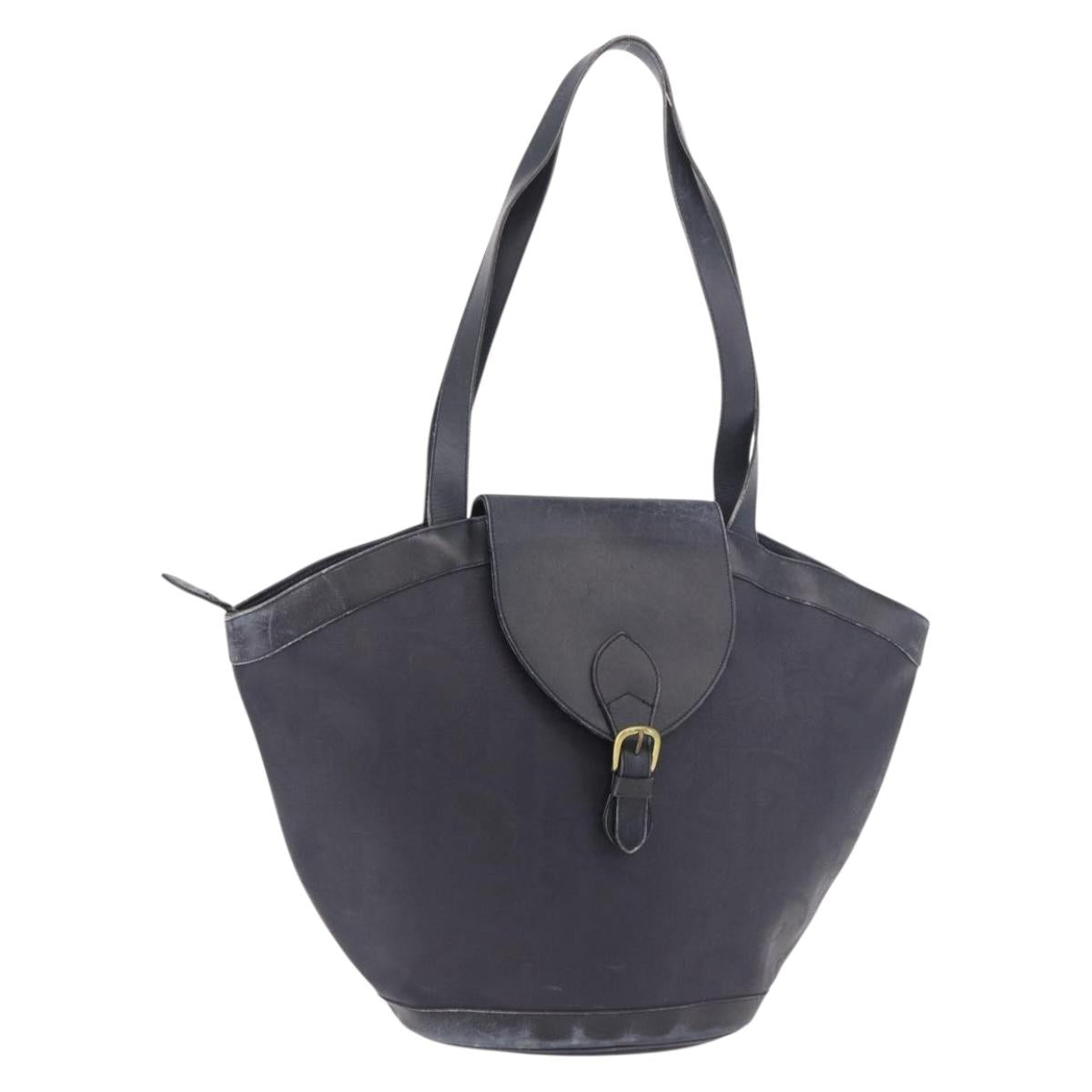 Christian Dior Trotter Canvas Tote Bag Navy Gold Auth ka4935