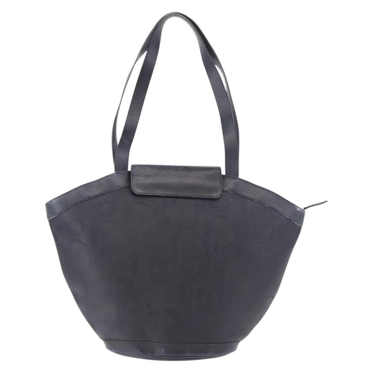 Christian Dior Trotter Canvas Tote Bag Navy Gold Auth ka4935