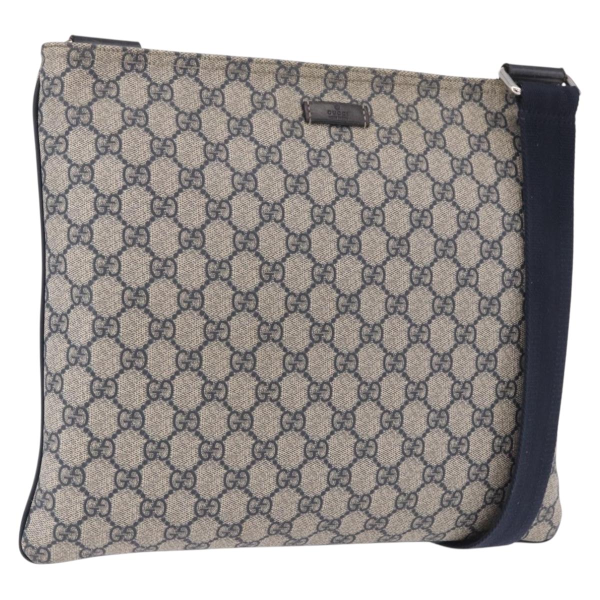 GUCCI GG Supreme Shoulder Bag PVC Navy Silver 201446 Auth ka4941