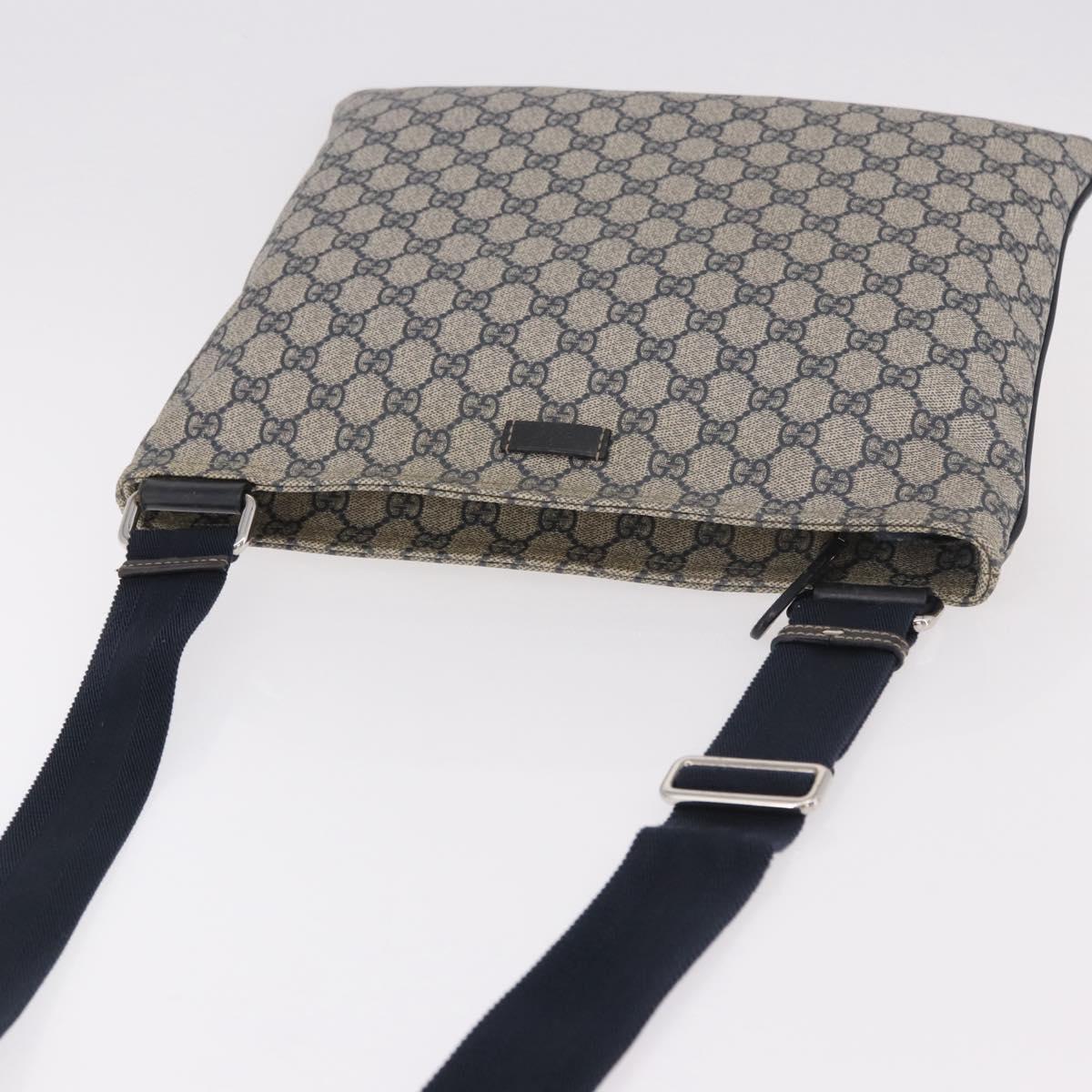 GUCCI GG Supreme Shoulder Bag PVC Navy Silver 201446 Auth ka4941