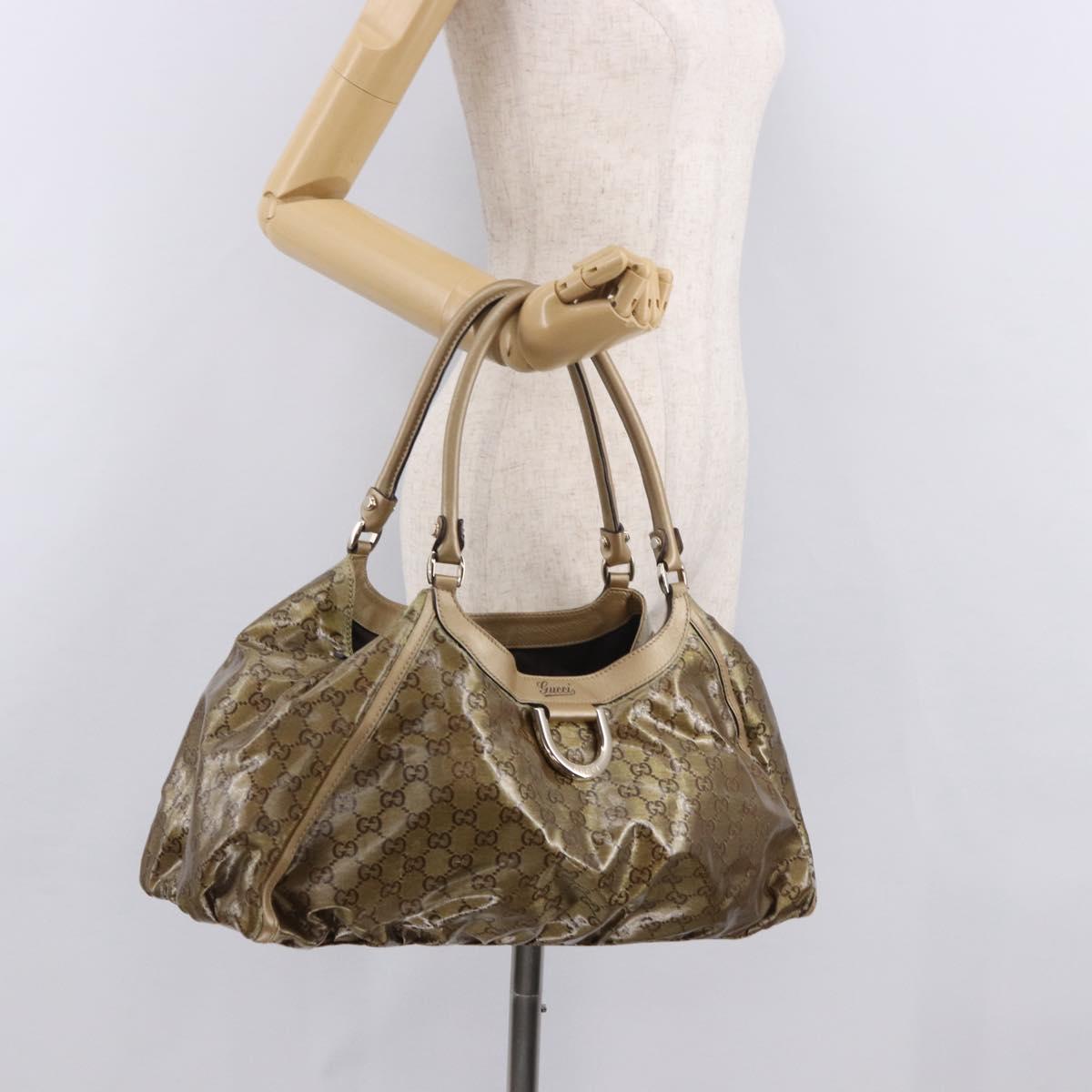 GUCCI GG Crystal Hand Bag Coated Canvas Gold 189835 Auth ka4942