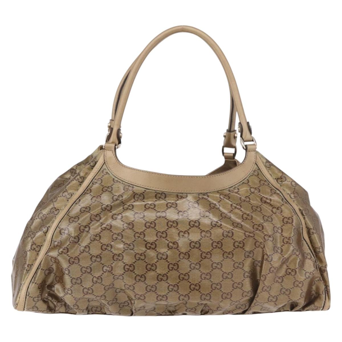 GUCCI GG Crystal Hand Bag Coated Canvas Gold 189835 Auth ka4942