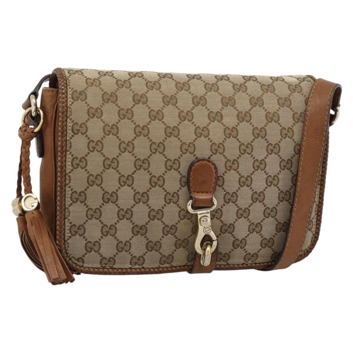 GUCCI GG Canvas Shoulder Bag Beige Gold 257024 Auth ka4943V