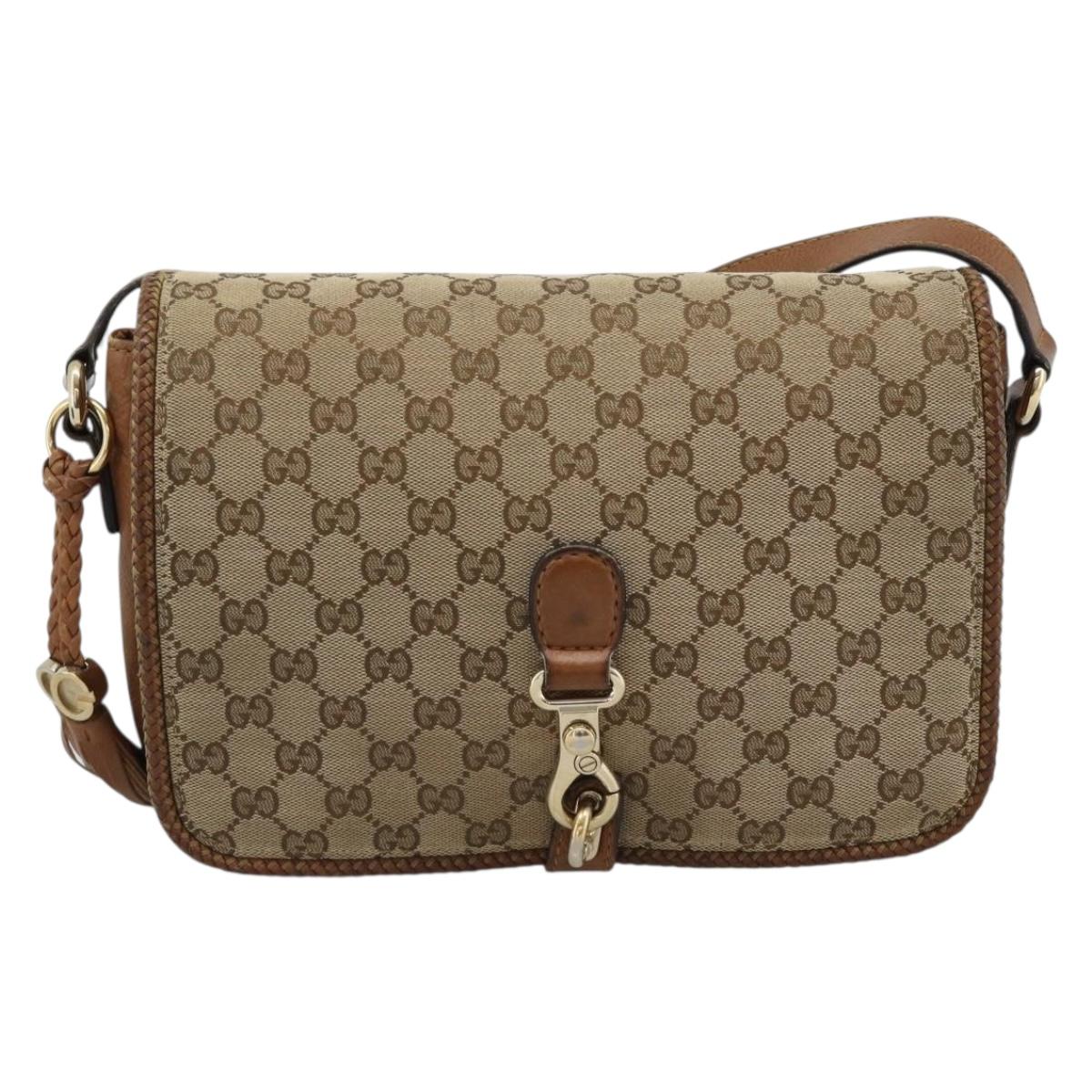 GUCCI GG Canvas Shoulder Bag Beige Gold 257024 Auth ka4943V