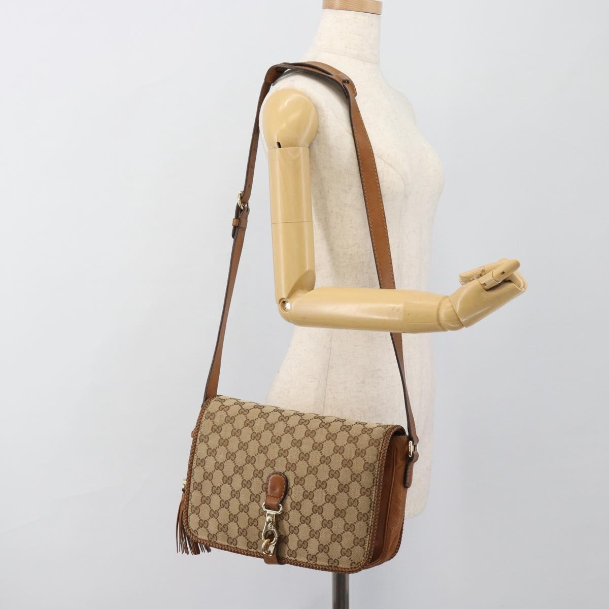 GUCCI GG Canvas Shoulder Bag Beige Gold 257024 Auth ka4943V
