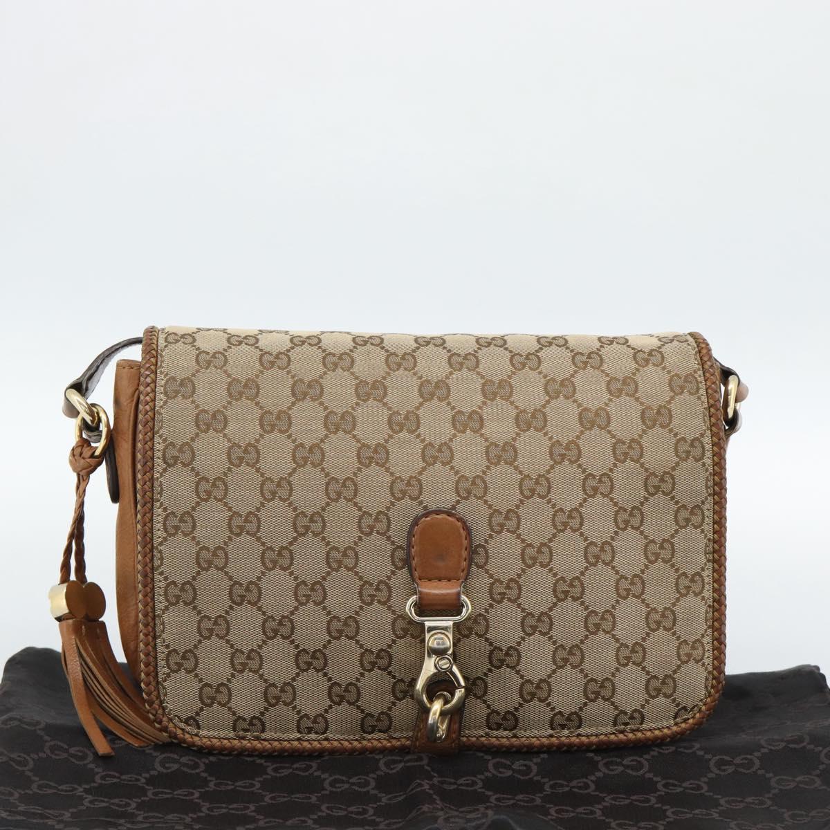 GUCCI GG Canvas Shoulder Bag Beige Gold 257024 Auth ka4943V