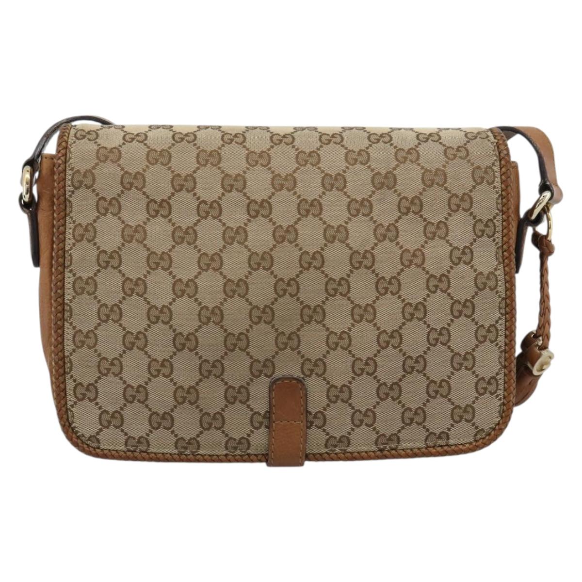 GUCCI GG Canvas Shoulder Bag Beige Gold 257024 Auth ka4943V
