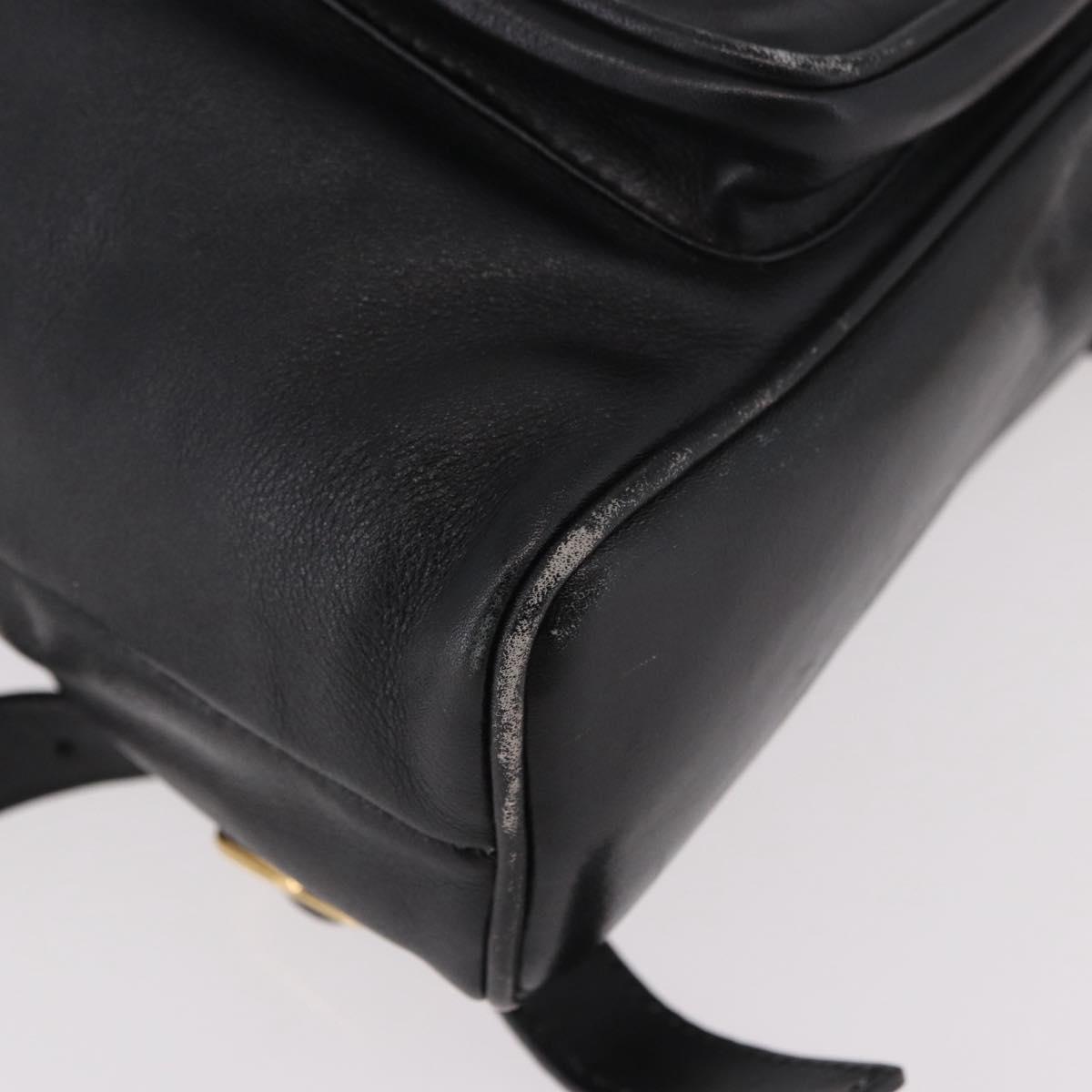 GUCCI Bamboo Backpack Leather Black Gold 003 2034 0030 Auth ka4944