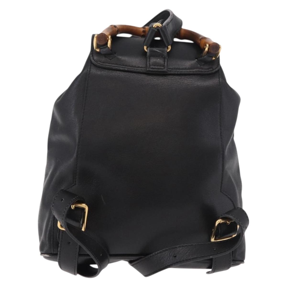 GUCCI Bamboo Backpack Leather Black Gold 003 2034 0030 Auth ka4944