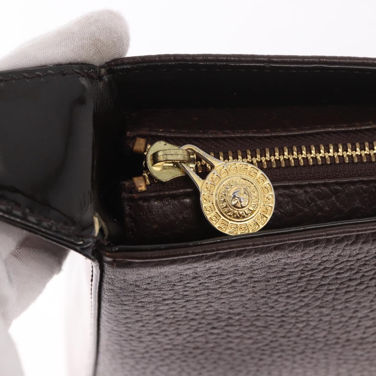VERSACE Shoulder Bag Leather Brown Gold Auth ka4945