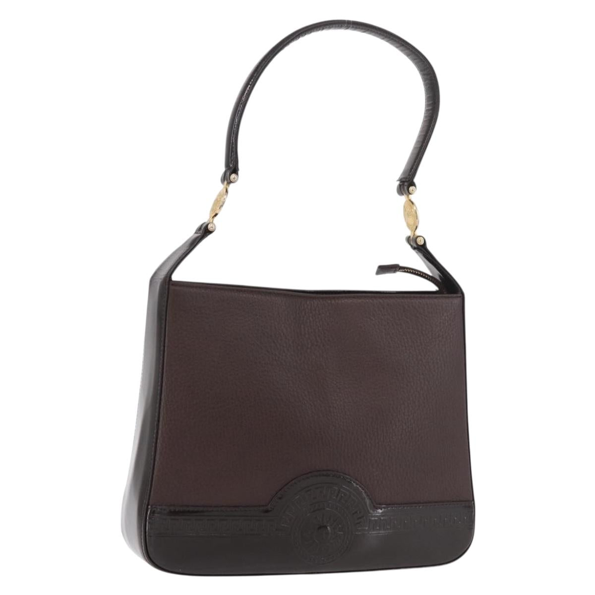 VERSACE Shoulder Bag Leather Brown Gold Auth ka4945