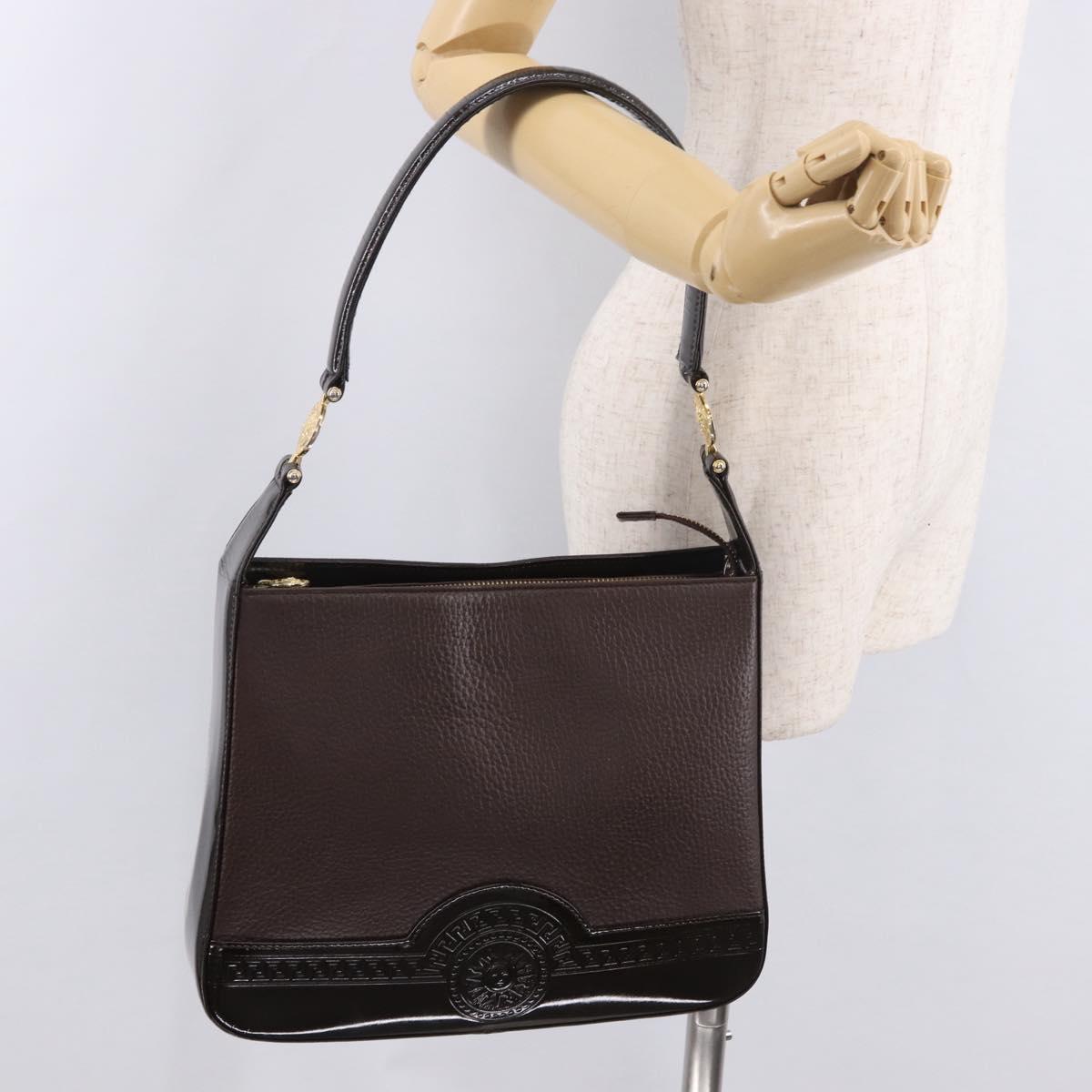 VERSACE Shoulder Bag Leather Brown Gold Auth ka4945