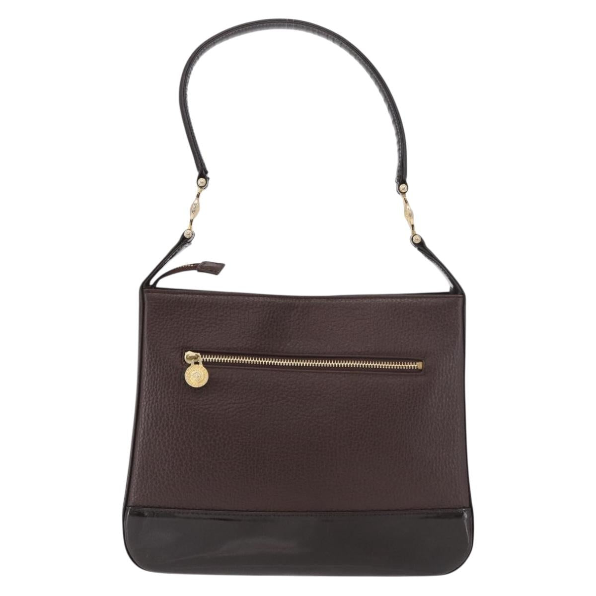 VERSACE Shoulder Bag Leather Brown Gold Auth ka4945