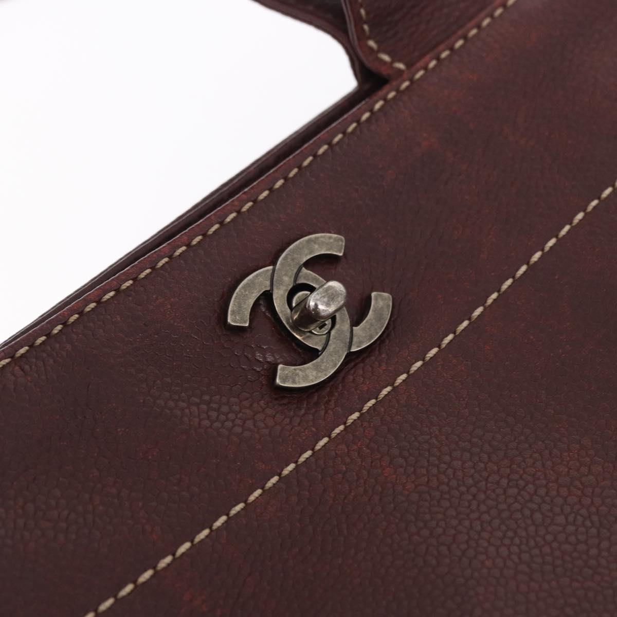 CHANEL Hand Bag Caviar Skin 2way Brown Silver CC Auth ka4946V