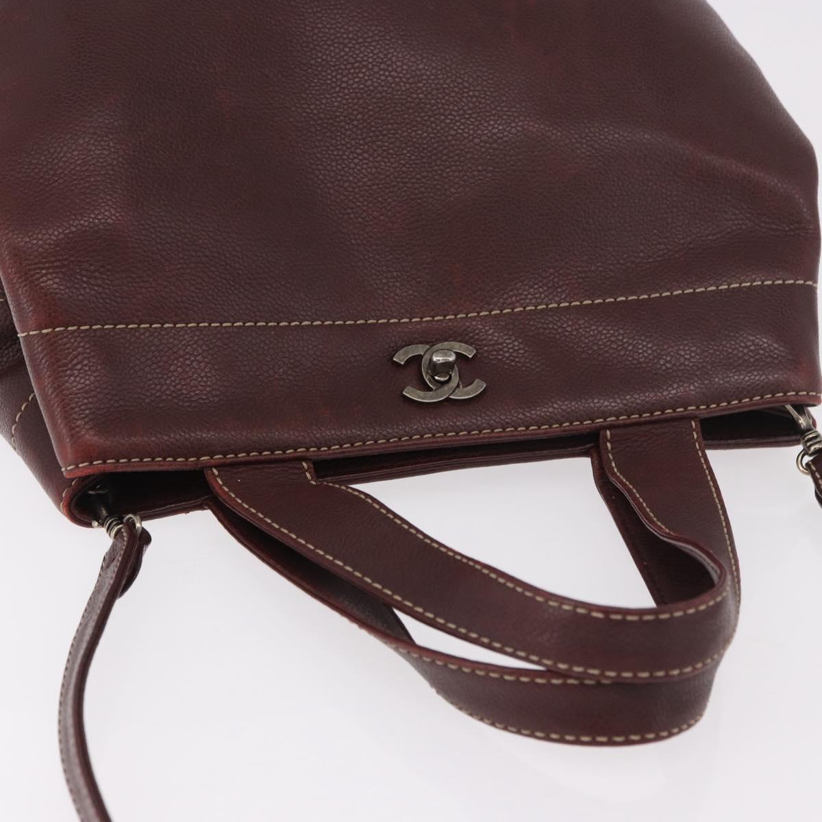 CHANEL Hand Bag Caviar Skin 2way Brown Silver CC Auth ka4946V