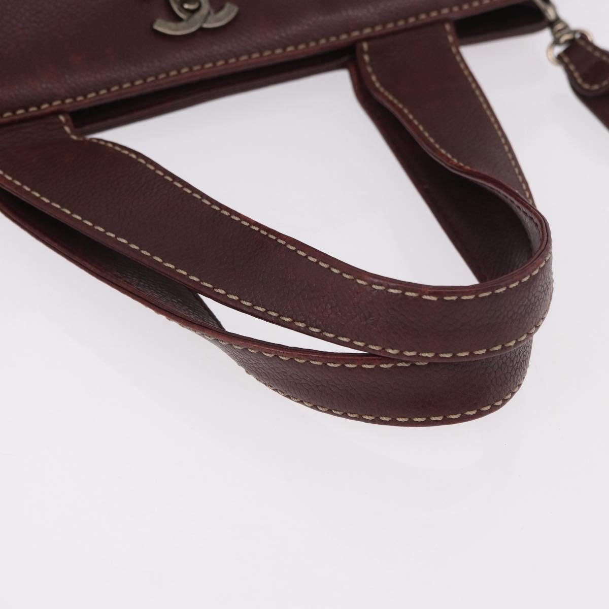 CHANEL Hand Bag Caviar Skin 2way Brown Silver CC Auth ka4946V