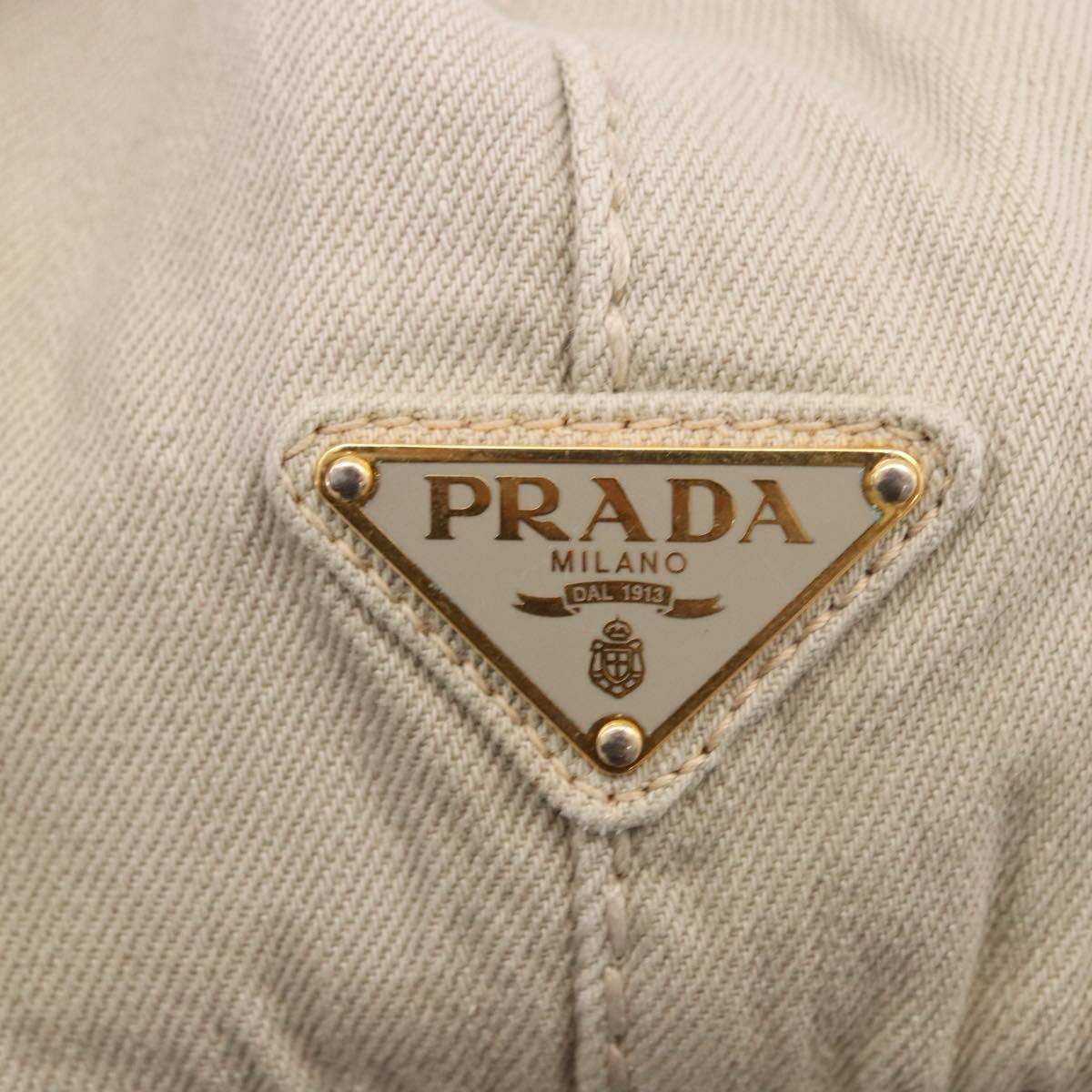 PRADA Canapa MM Hand Bag Canvas Gray Gold Auth ka4948