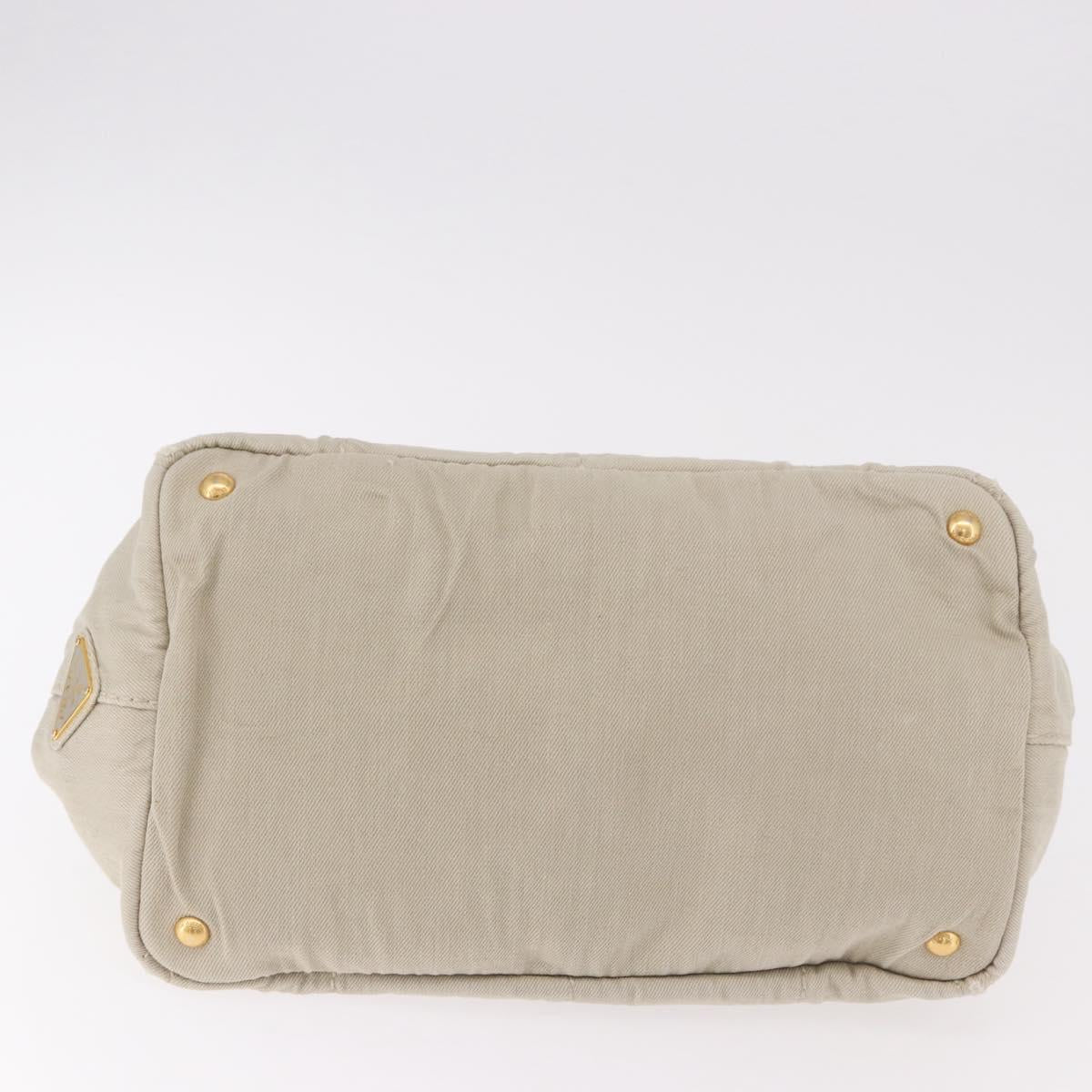 PRADA Canapa MM Hand Bag Canvas Gray Gold Auth ka4948