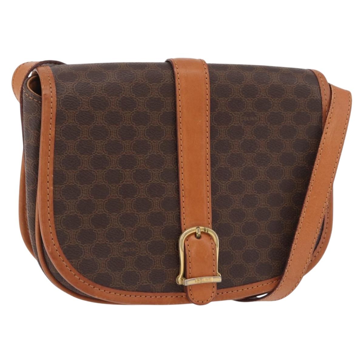 CELINE Macadam Canvas Shoulder Bag PVC Leather Brown Gold Auth ka4949A