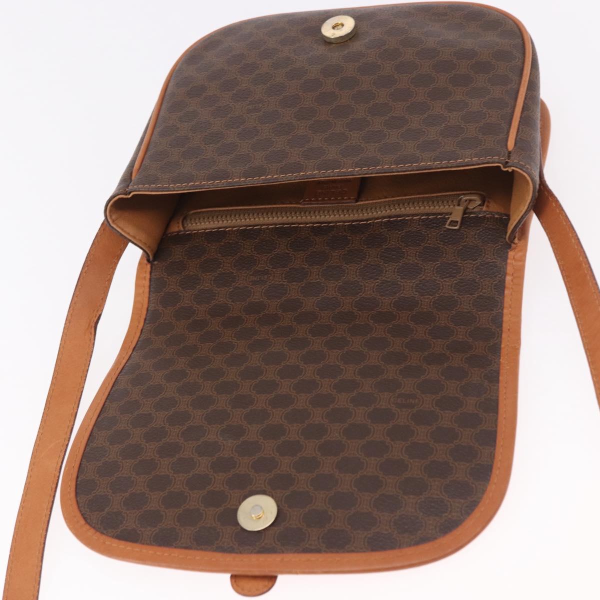 CELINE Macadam Canvas Shoulder Bag PVC Leather Brown Gold Auth ka4949A