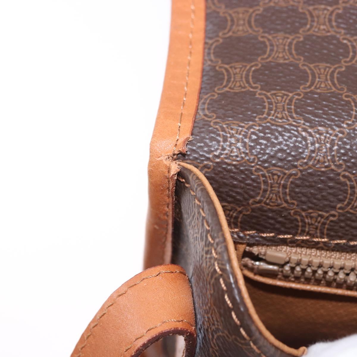CELINE Macadam Canvas Shoulder Bag PVC Leather Brown Gold Auth ka4949A