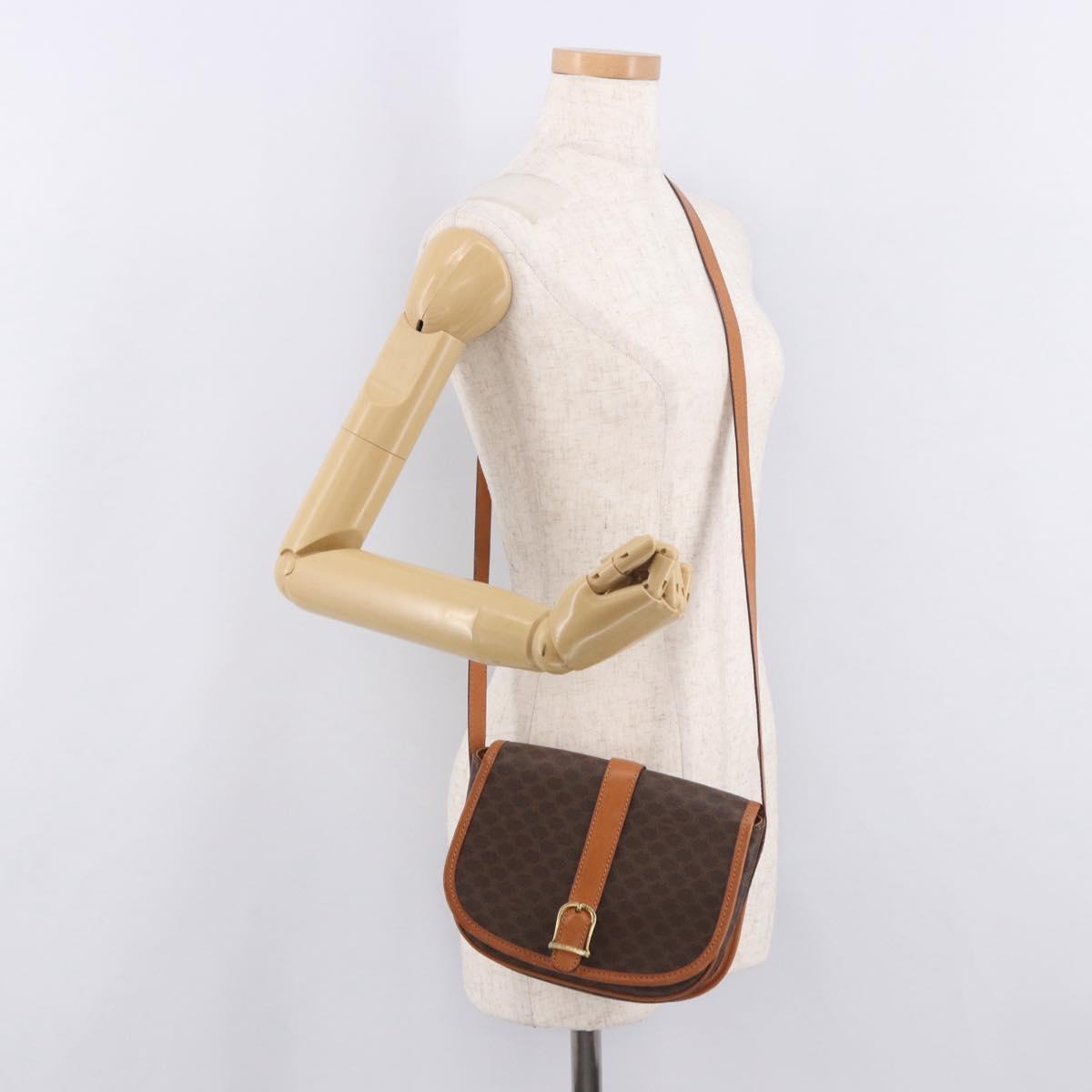 CELINE Macadam Canvas Shoulder Bag PVC Leather Brown Gold Auth ka4949A