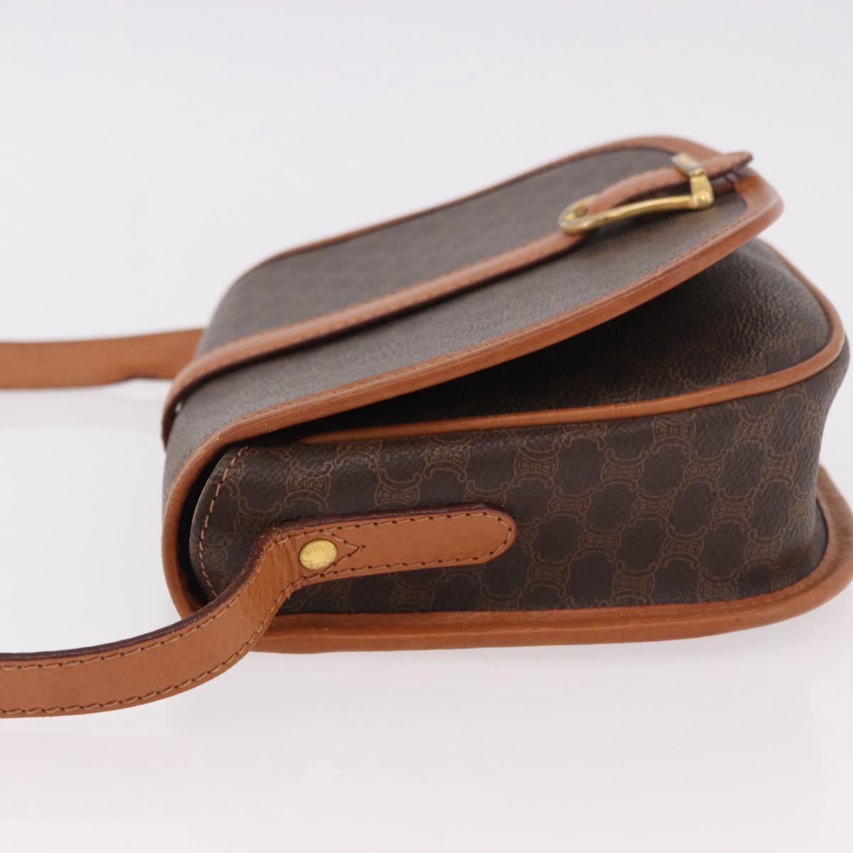 CELINE Macadam Canvas Shoulder Bag PVC Leather Brown Gold Auth ka4949A