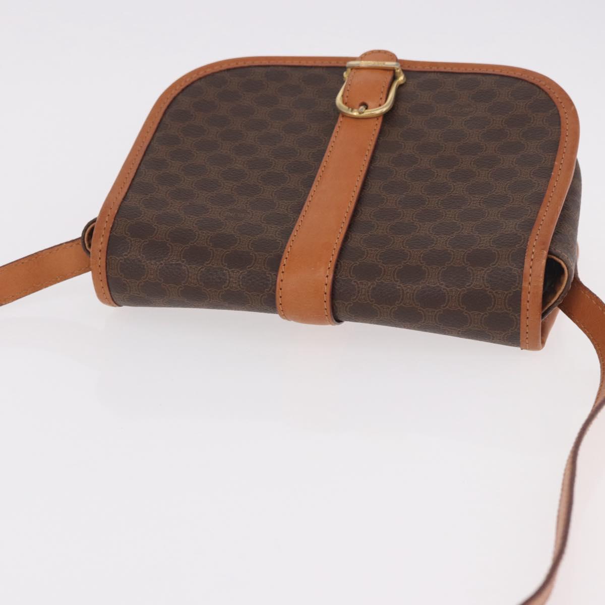 CELINE Macadam Canvas Shoulder Bag PVC Leather Brown Gold Auth ka4949A