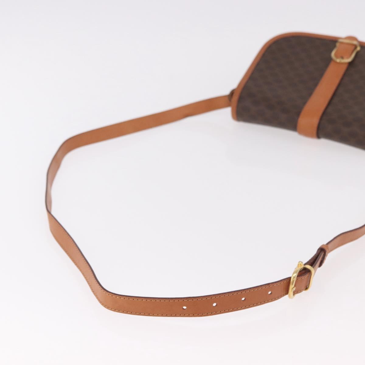 CELINE Macadam Canvas Shoulder Bag PVC Leather Brown Gold Auth ka4949A