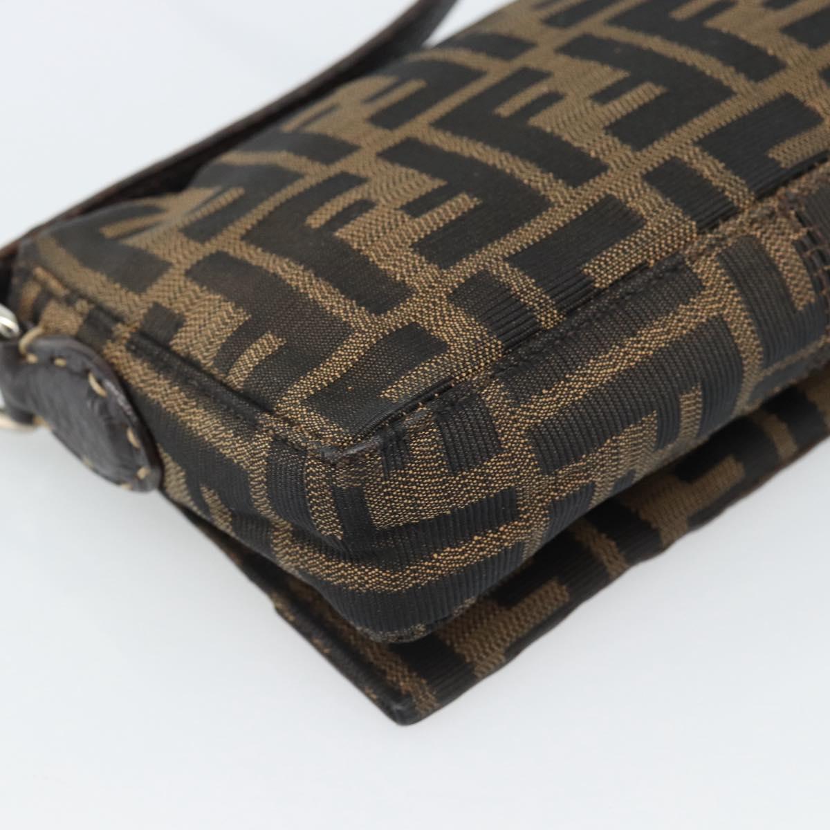 FENDI Zucca Canvas Shoulder Bag Black Brown Silver Auth ka4951A