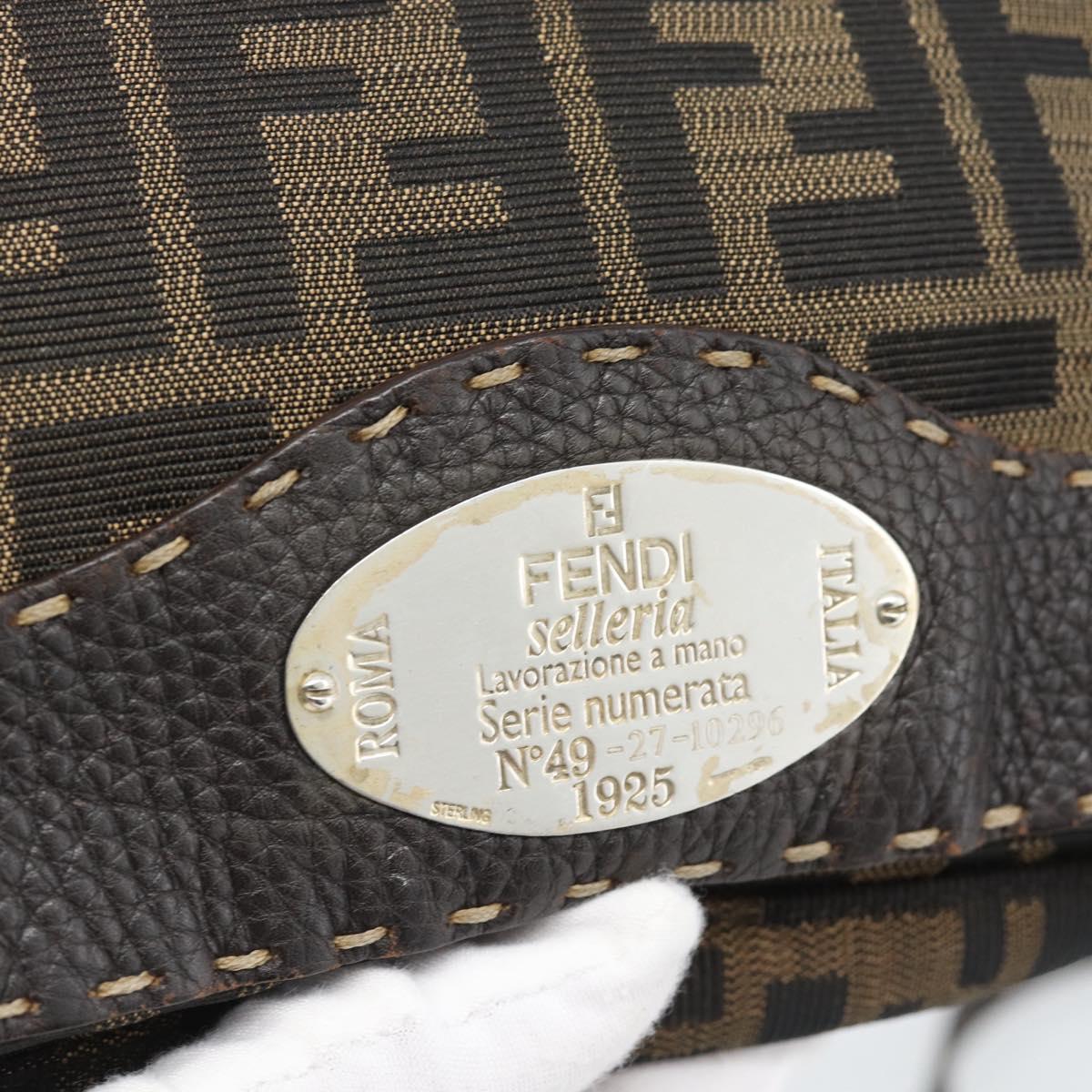 FENDI Zucca Canvas Shoulder Bag Black Brown Silver Auth ka4951A