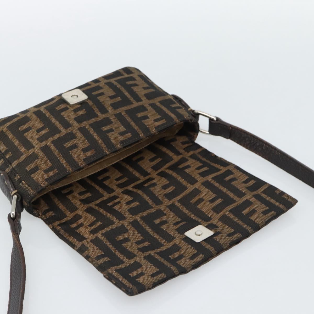 FENDI Zucca Canvas Shoulder Bag Black Brown Silver Auth ka4951A