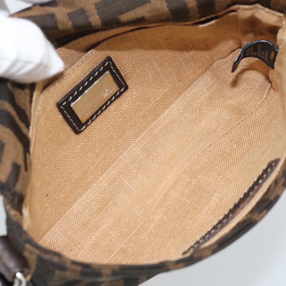 FENDI Zucca Canvas Shoulder Bag Black Brown Silver Auth ka4951A