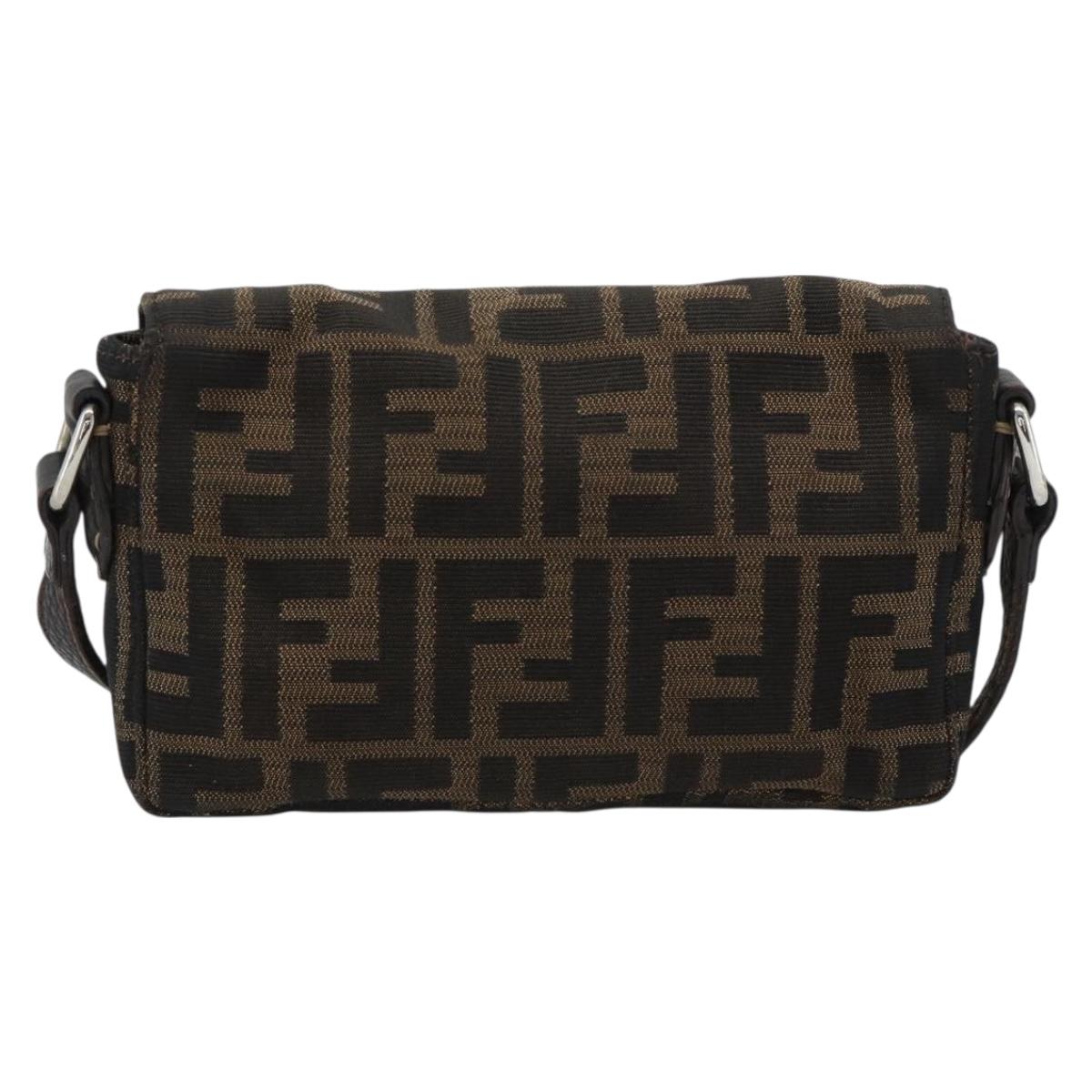 FENDI Zucca Canvas Shoulder Bag Black Brown Silver Auth ka4951A