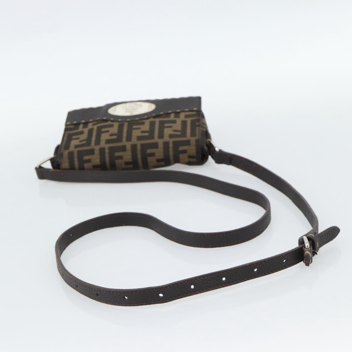 FENDI Zucca Canvas Shoulder Bag Black Brown Silver Auth ka4951A