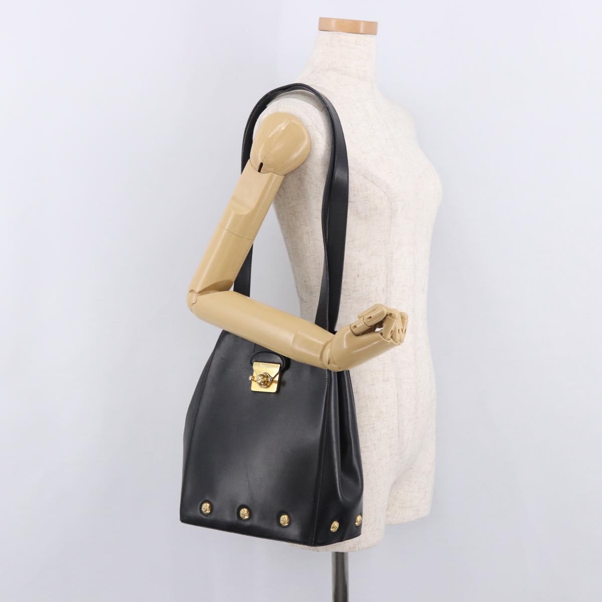 Salvatore Ferragamo Shoulder Bag Leather Black Gold Auth ka4956