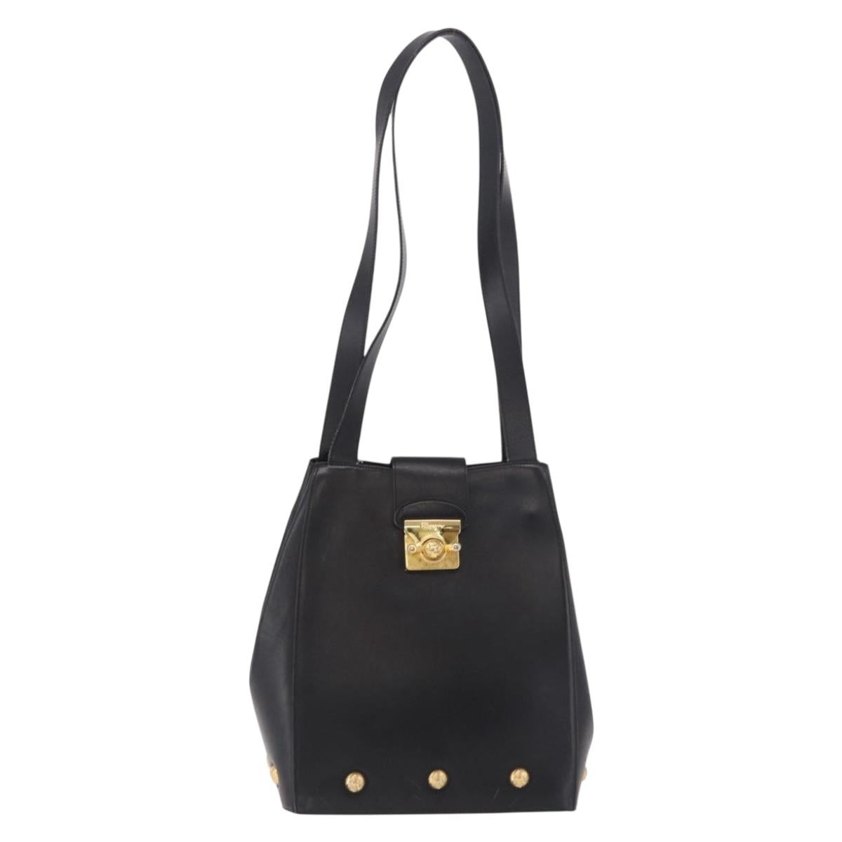Salvatore Ferragamo Shoulder Bag Leather Black Gold Auth ka4956