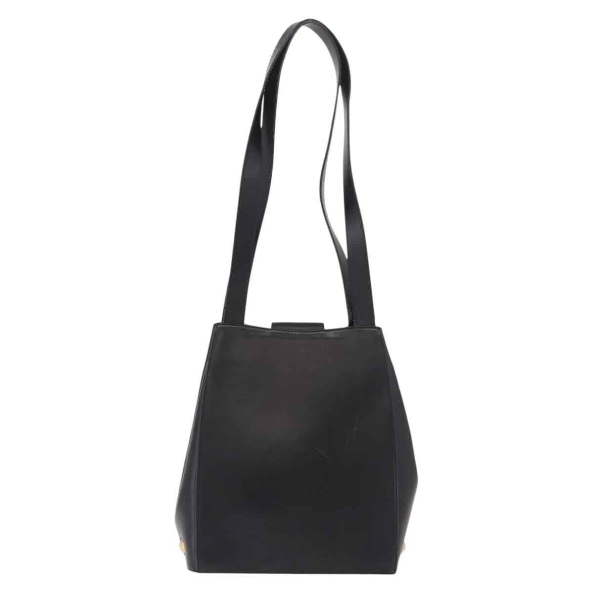Salvatore Ferragamo Shoulder Bag Leather Black Gold Auth ka4956