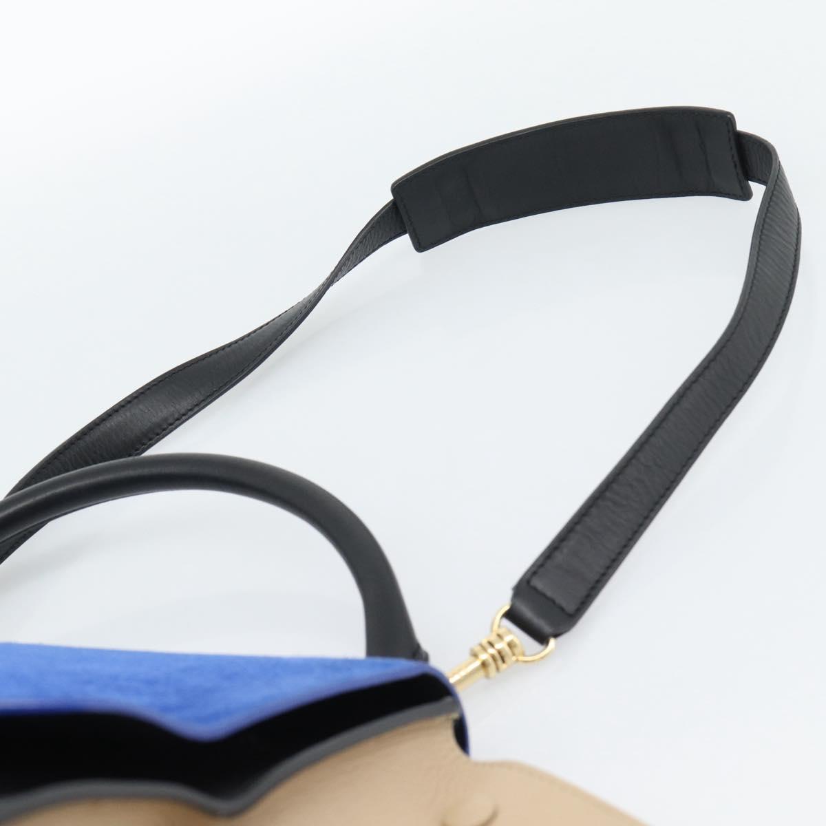 CELINE Trapeze Hand Bag Leather 2way Blue Gold Auth ka4960V