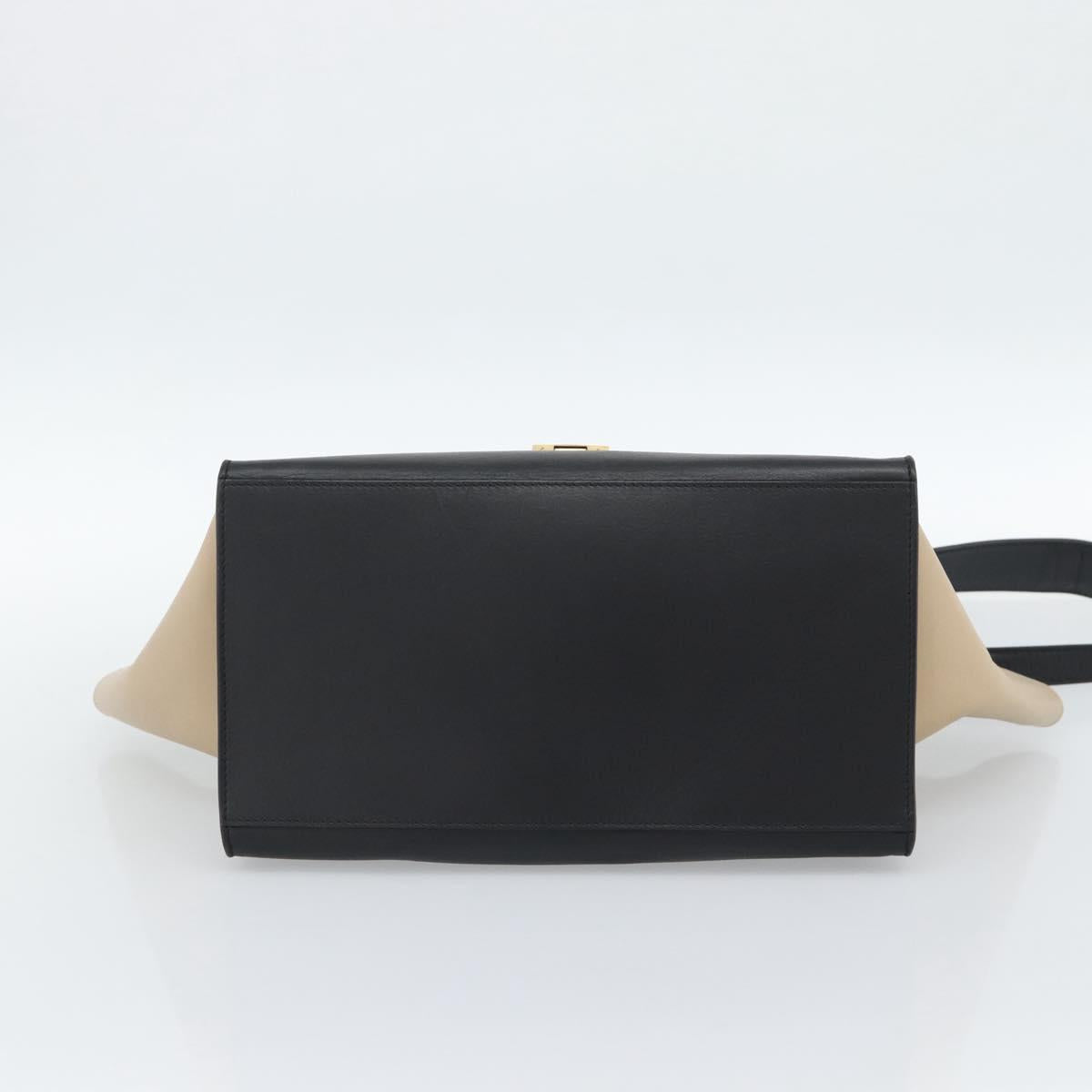 CELINE Trapeze Hand Bag Leather 2way Blue Gold Auth ka4960V