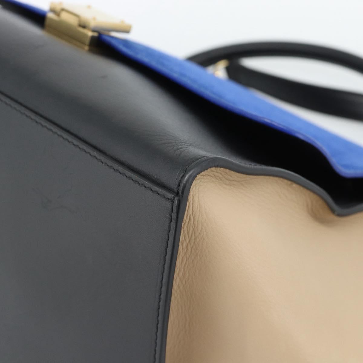 CELINE Trapeze Hand Bag Leather 2way Blue Gold Auth ka4960V