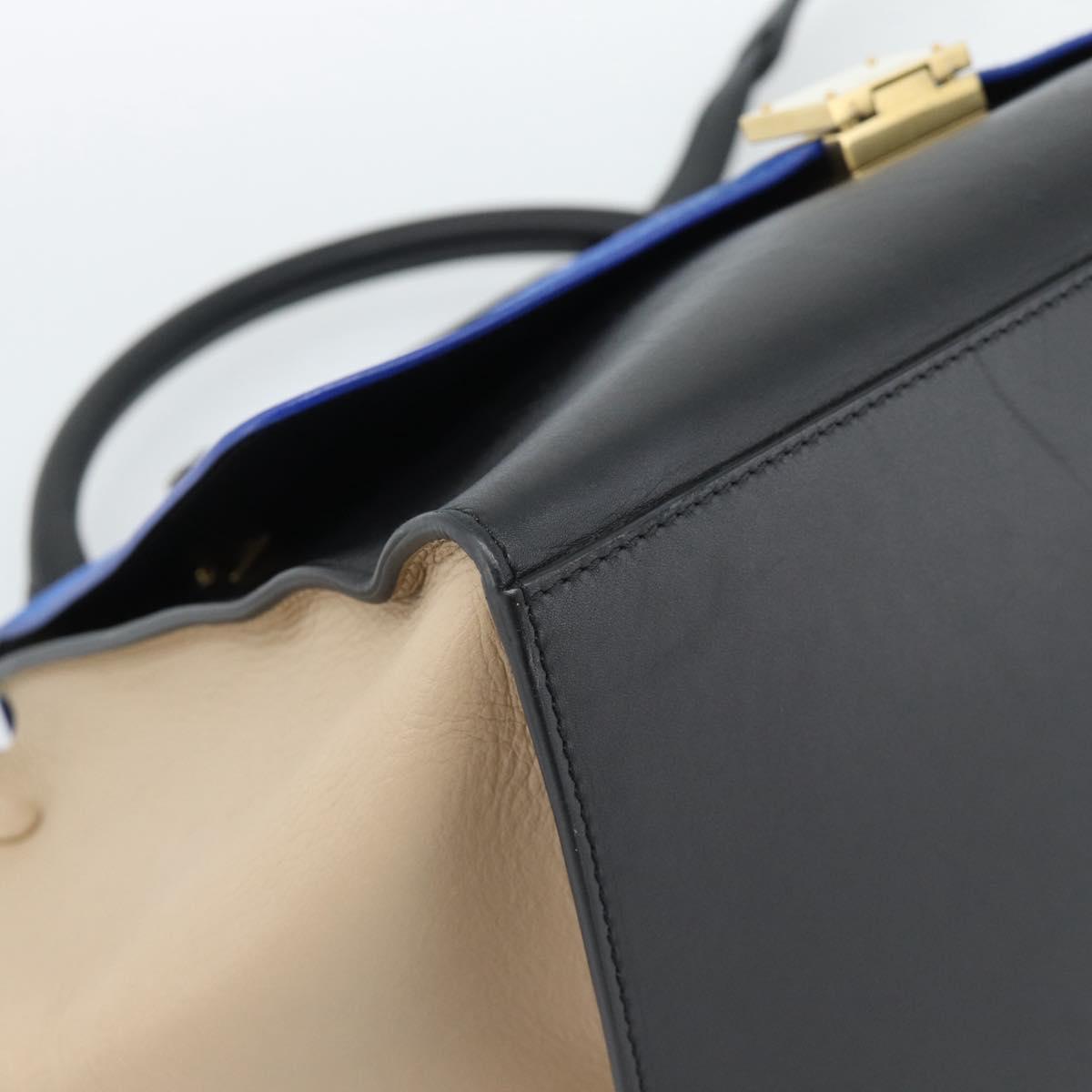 CELINE Trapeze Hand Bag Leather 2way Blue Gold Auth ka4960V