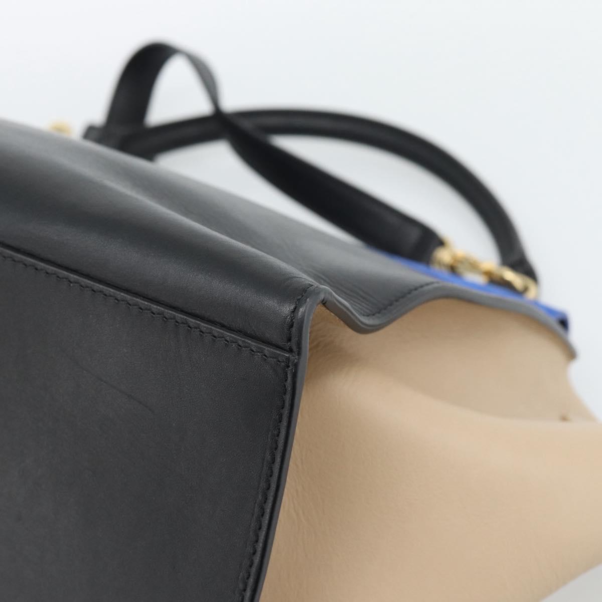 CELINE Trapeze Hand Bag Leather 2way Blue Gold Auth ka4960V