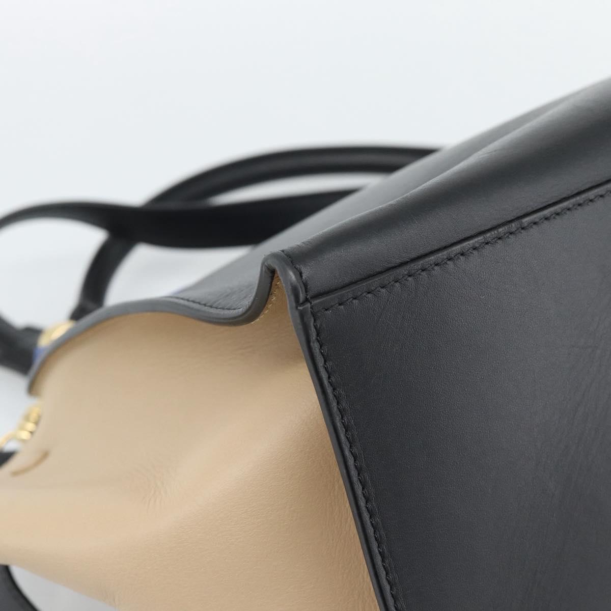 CELINE Trapeze Hand Bag Leather 2way Blue Gold Auth ka4960V