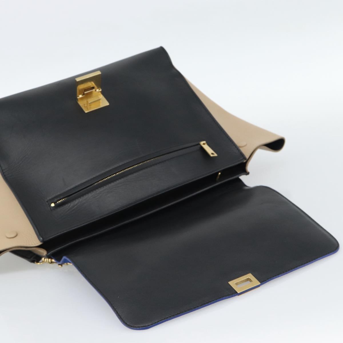 CELINE Trapeze Hand Bag Leather 2way Blue Gold Auth ka4960V