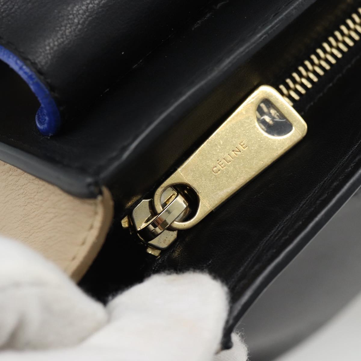 CELINE Trapeze Hand Bag Leather 2way Blue Gold Auth ka4960V