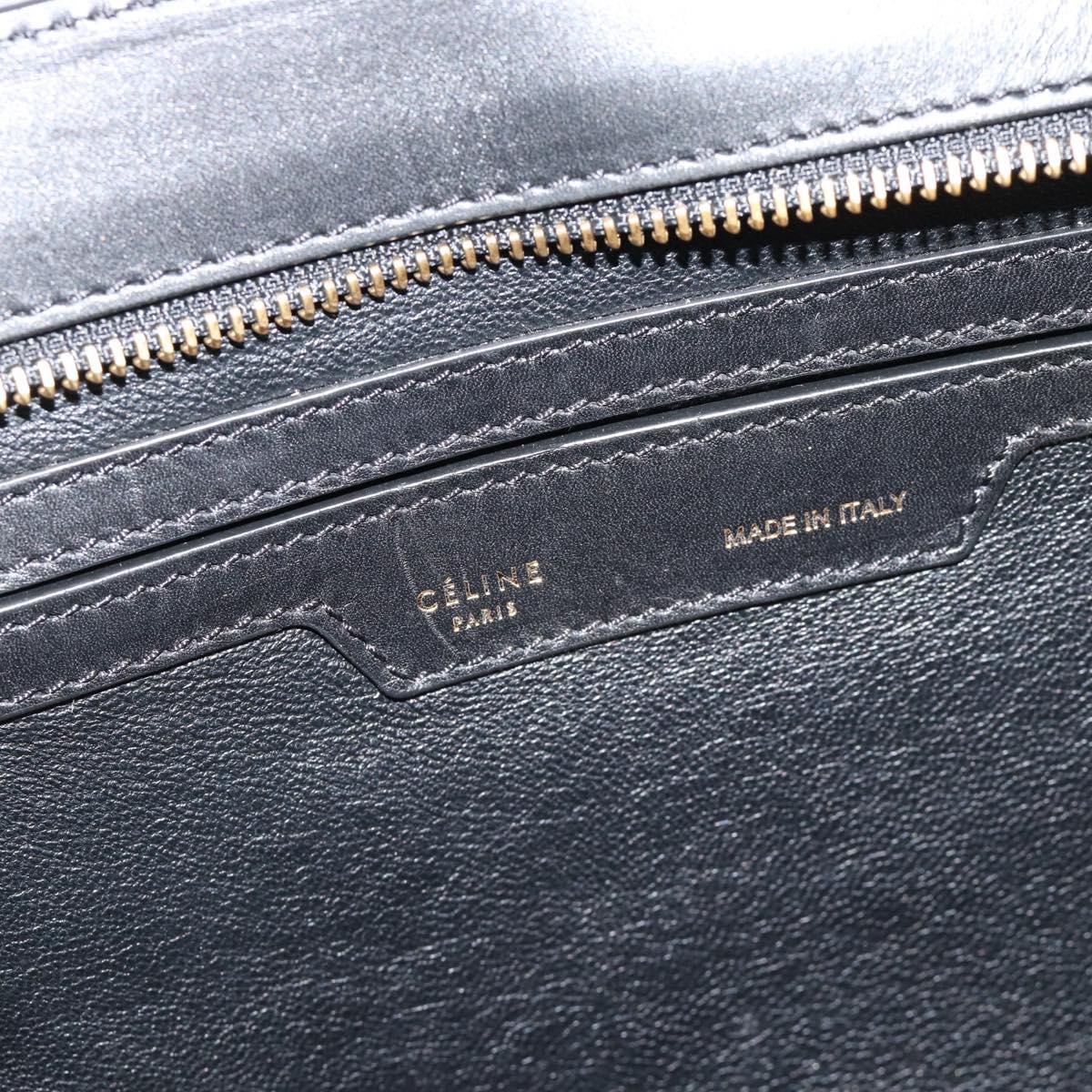 CELINE Trapeze Hand Bag Leather 2way Blue Gold Auth ka4960V