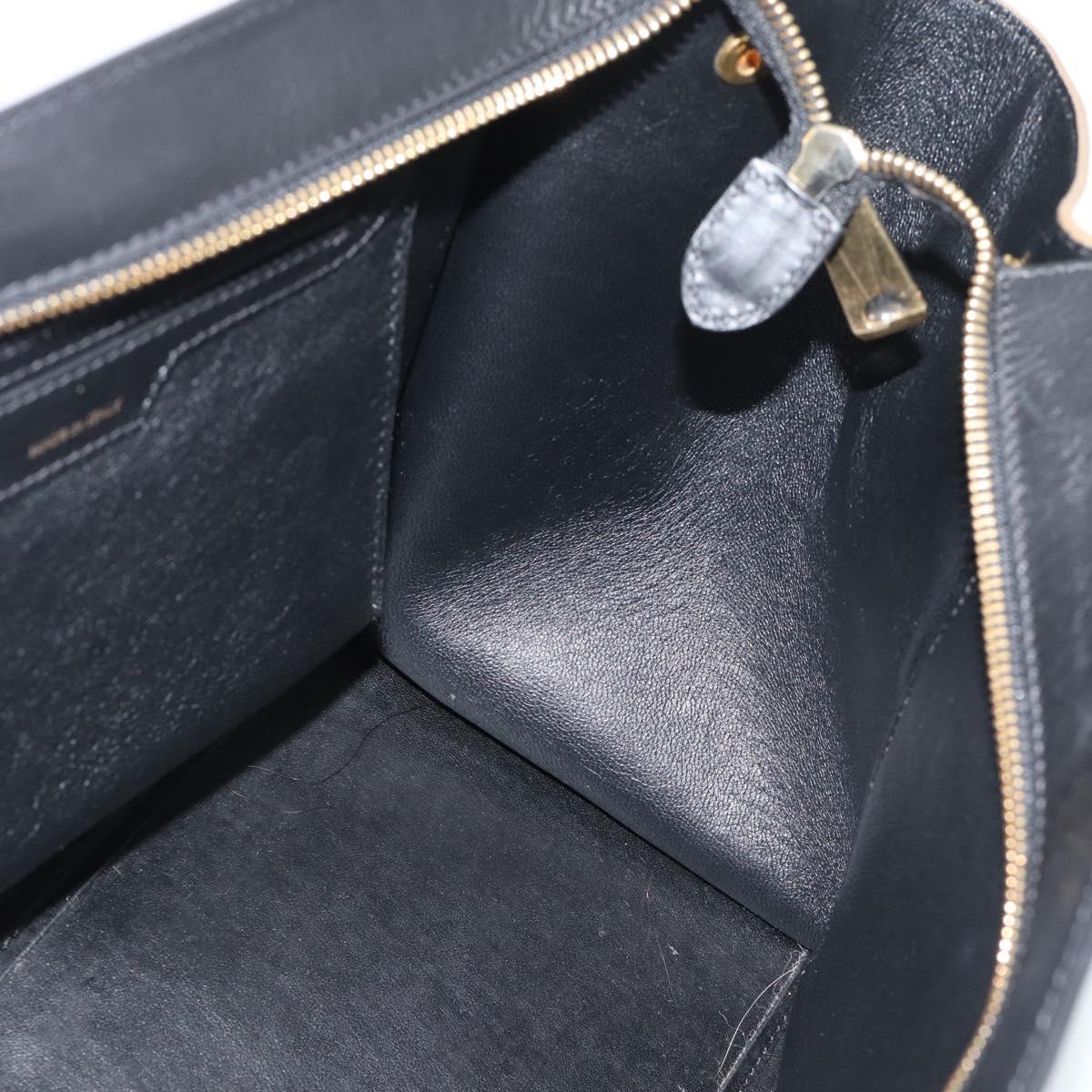 CELINE Trapeze Hand Bag Leather 2way Blue Gold Auth ka4960V