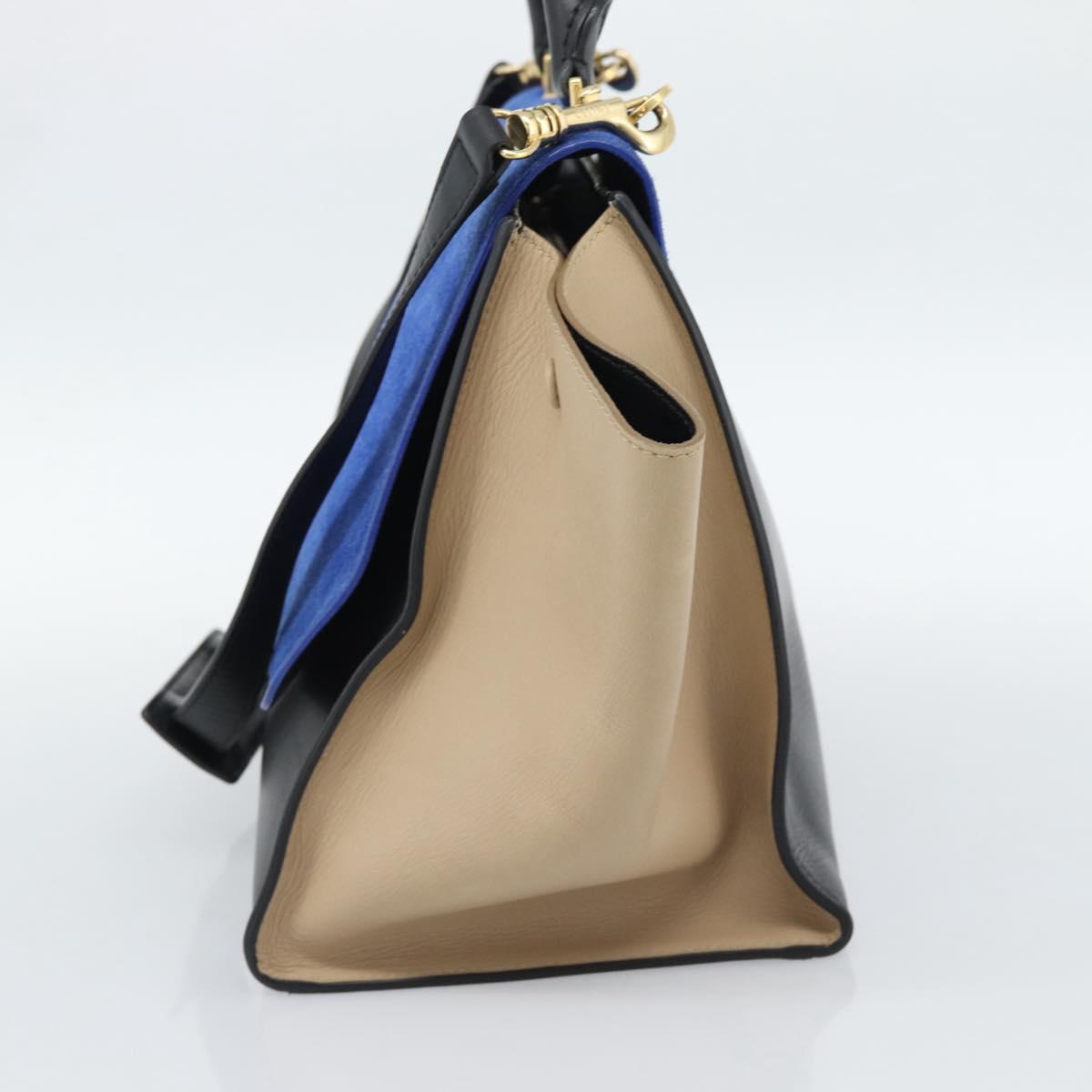 CELINE Trapeze Hand Bag Leather 2way Blue Gold Auth ka4960V